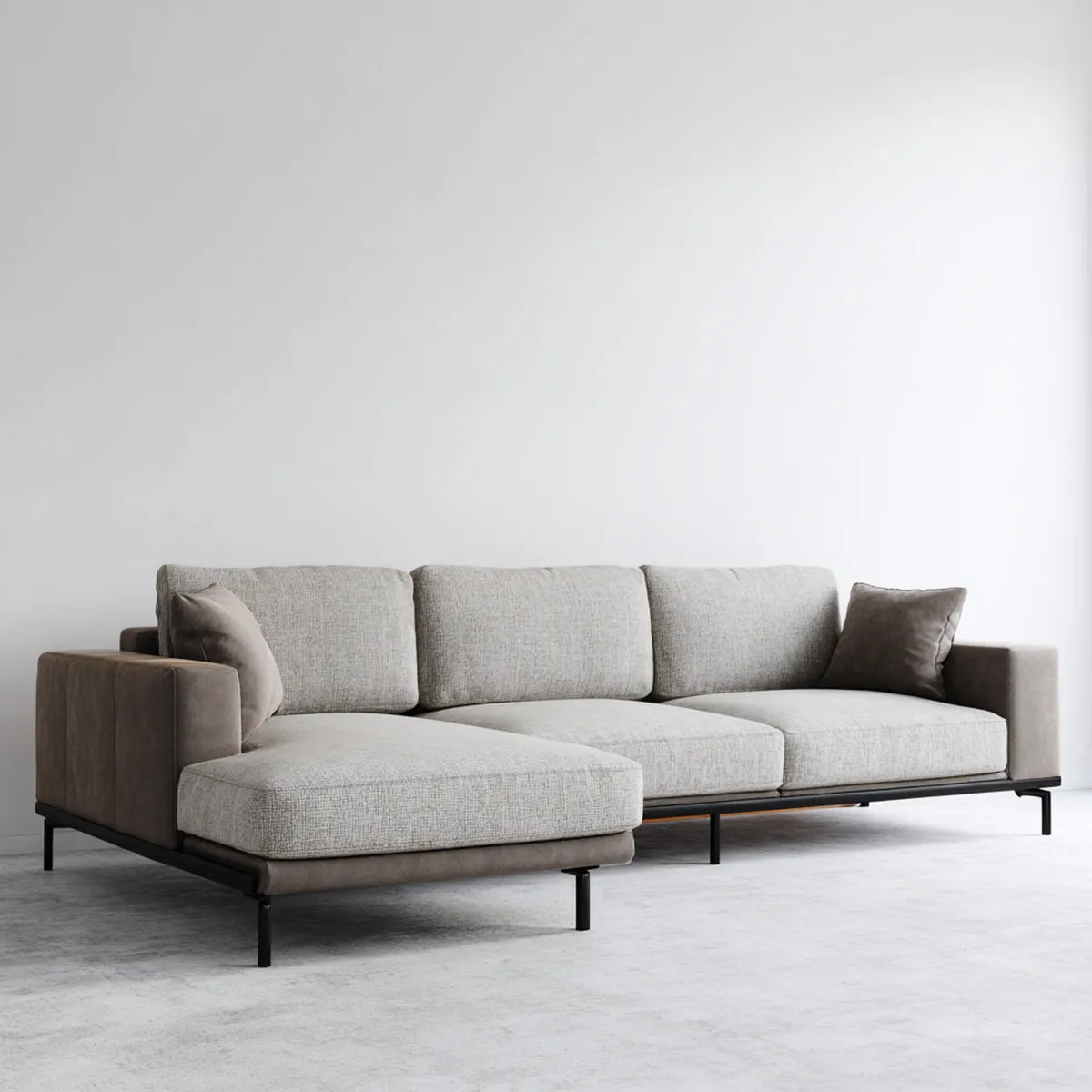 Ecksofa mit Recamiere Grau Taupe Polyester Schaumstoff Stahlgestell L-Form 280 x 160 x 82 cm