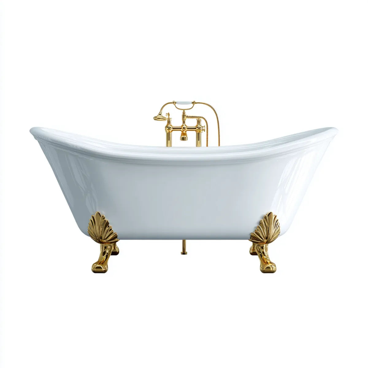 Freistehendes Badewannen Set Weiß Gold 170 x 75 cm Sanitäracryl Oval