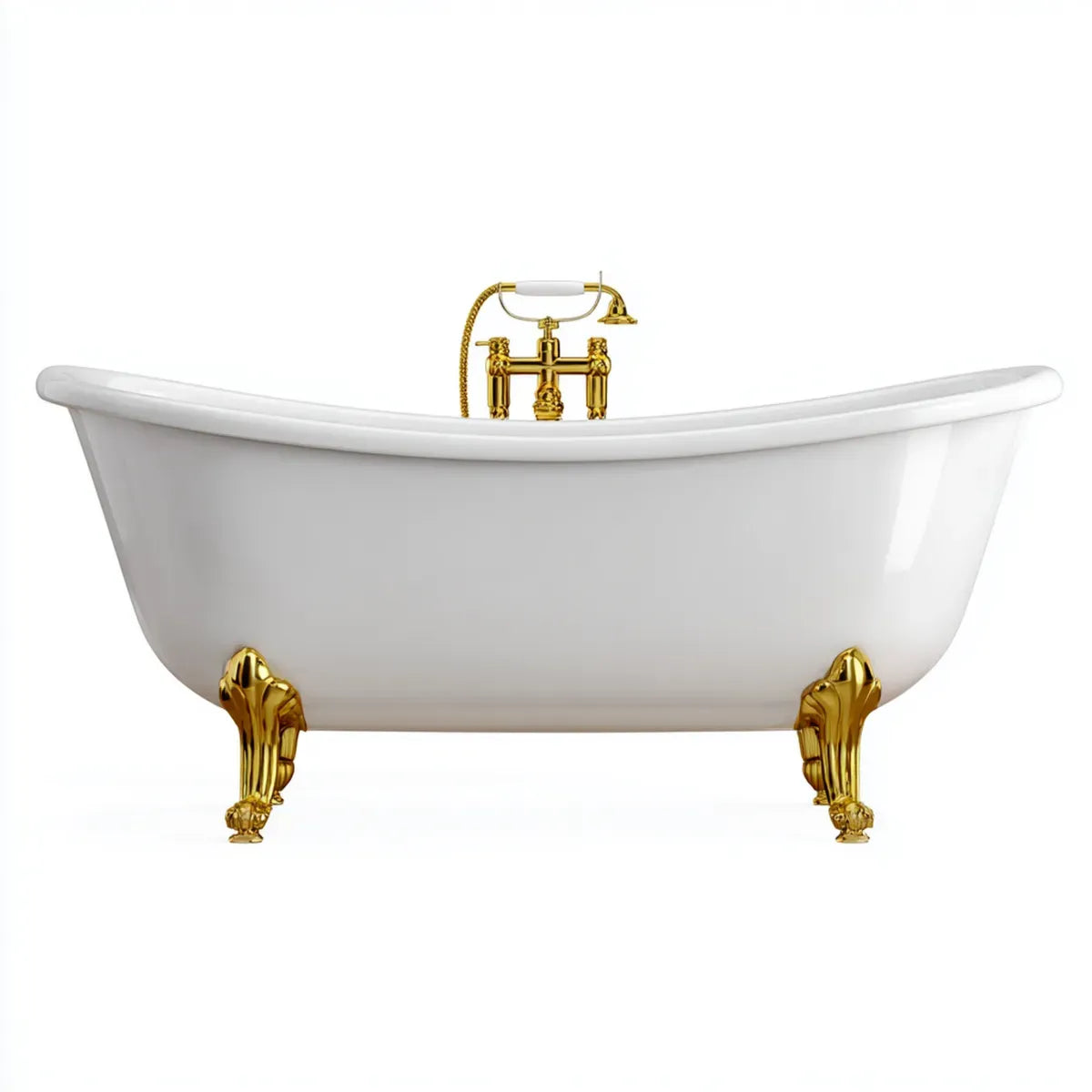 Freistehende Badewanne mit Armatur Weiß Gold 170 x 75 x 75 cm Sanitäracryl Oval