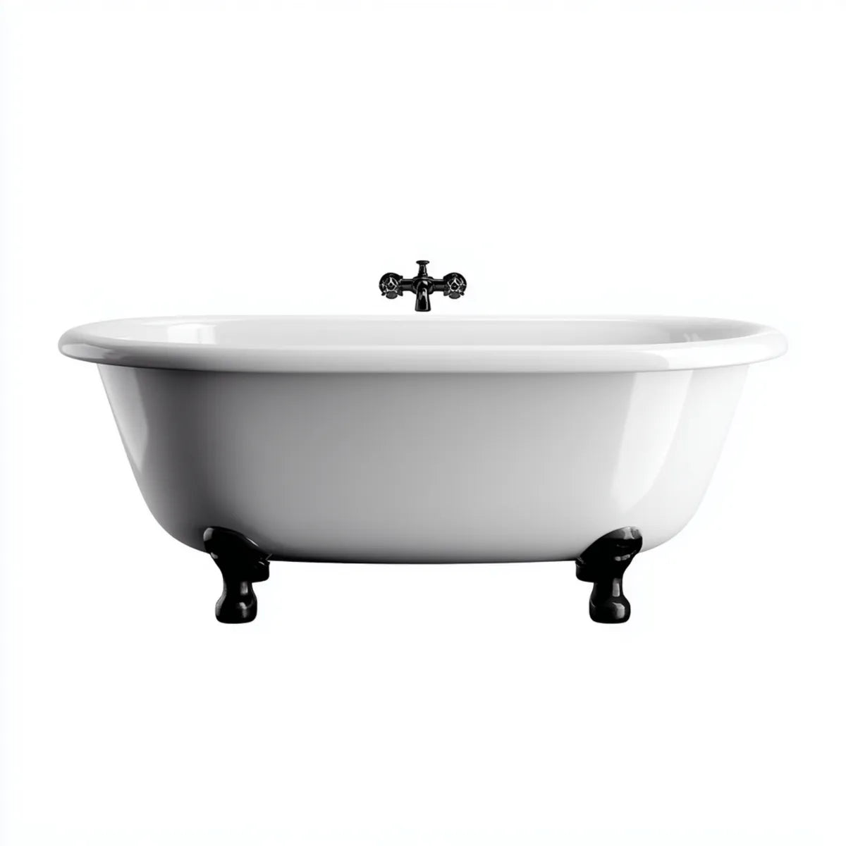 Freistehende Badewanne Weiß Schwarz 170 x 75 x 75 cm Sanitäracryl Oval mit Löwenfüßen