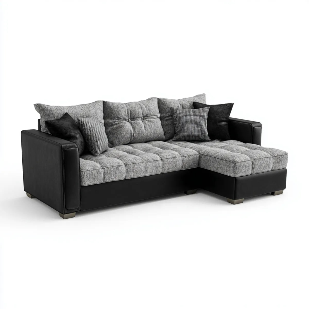 Ecksofa mit Recamiere rechts Schwarz Grau 260 x 165 x 90 cm Polyester und PU-Kunstleder L-Form