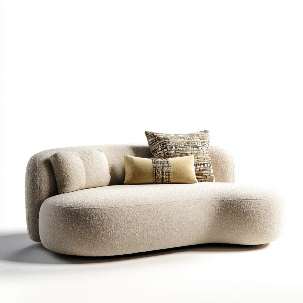 2-Sitzer Sofa Creme 180 x 90 x 75 cm Polyester-Bouclé abgerundete Form