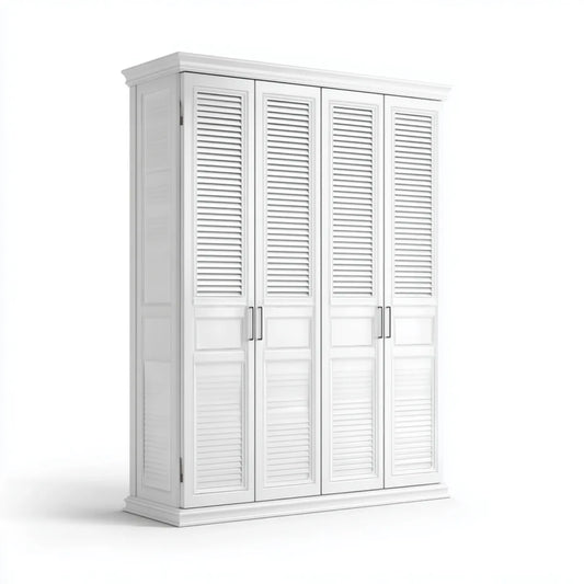 Kleiderschrank Weiß 4-türig mit Lamellentüren MDF 200 x 60 x 220 cm Rechteckig