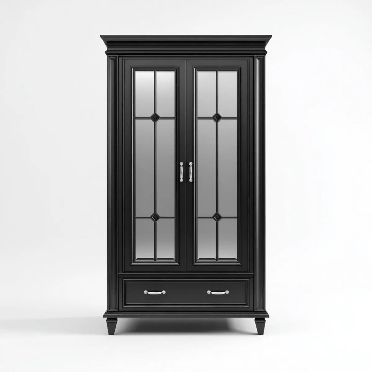 Kleiderschrank Schwarz 100 x 55 x 200 cm MDF mit 2 Spiegeltüren und Schublade rechteckig