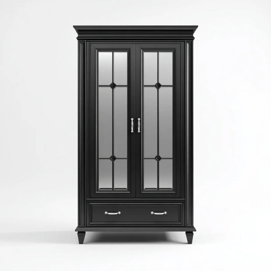 Kleiderschrank Schwarz 100 x 55 x 200 cm MDF mit 2 Spiegeltüren und Schublade rechteckig
