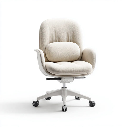 Bürostuhl Drehstuhl Cremeweiß 65 x 65 x 92–102 cm Polyester-Bouclé mit abgerundeter hoher Rückenlehne