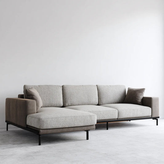 Ecksofa mit Recamiere Grau Taupe Polyester Schaumstoff Stahlgestell L-Form 280 x 160 x 82 cm
