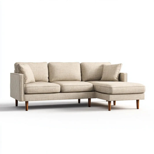 Ecksofa mit Recamiere rechts Beige 230 x 150 x 85 cm Polyester Massivholz L-Form