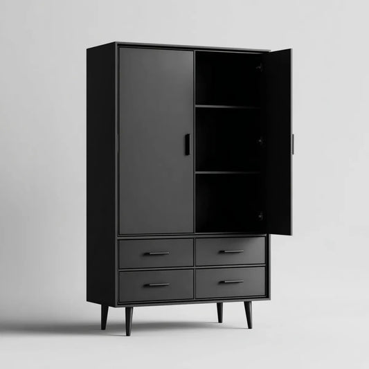 Kleiderschrank Schwarz 100 x 50 x 190 cm MDF Rechteckig mit 2 Türen und 4 Schubladen
