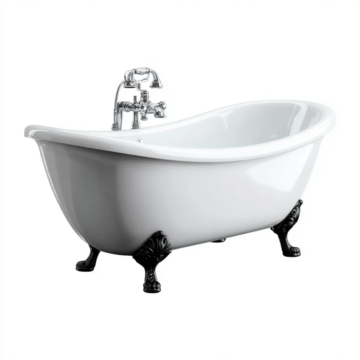 Freistehende Badewanne mit Standarmatur Weiß Schwarz 170 x 75 x 75 cm Sanitäracryl Oval