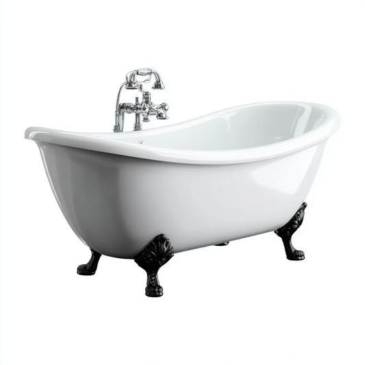 Freistehende Badewanne mit Standarmatur Weiß Schwarz 170 x 75 x 75 cm Sanitäracryl Oval