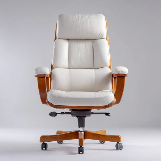 Chefsessel Bürostuhl Weiß Walnussholz-Optik mit PU-Kunstleder 68 x 68 x 118-126 cm