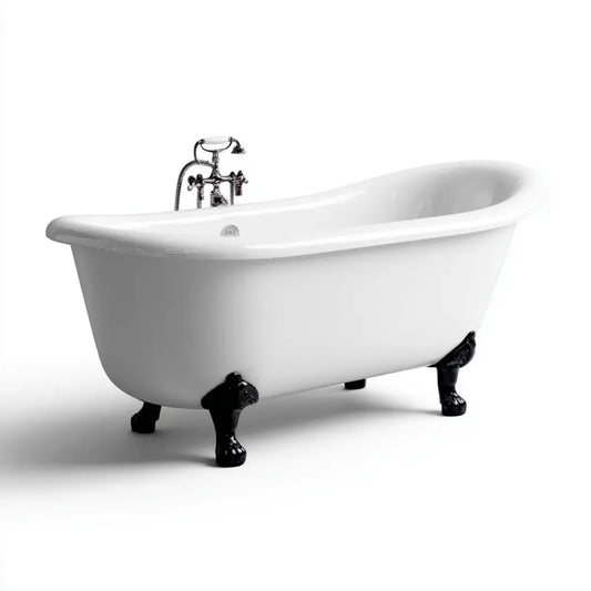 Freistehende Badewanne Weiß 170 x 75 x 73 cm Sanitäracryl Oval mit schwarzen Löwenfußfüßen