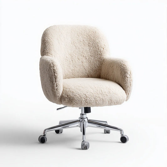 Drehstuhl Bürostuhl Creme 62 x 62 x 88-98 cm mit Polyester-Bouclébezug und abgerundeter Sitzfläche