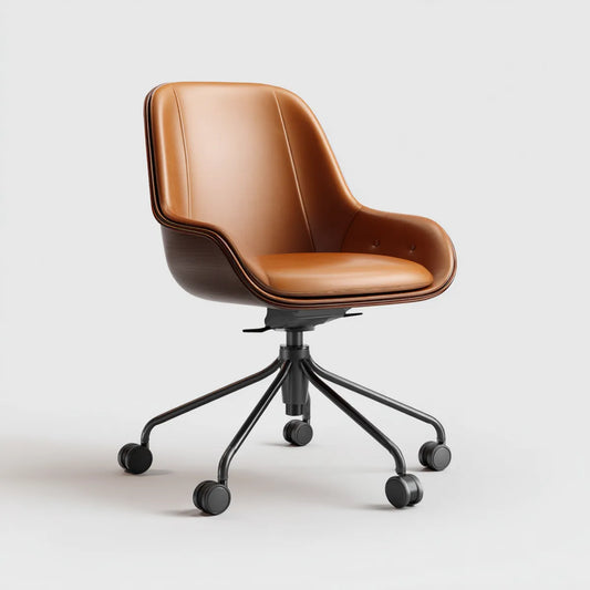 Bürostuhl Drehstuhl cognac mit PU-Kunstleder und Sperrholzschale abgerundet 64 x 64 x 84-94 cm