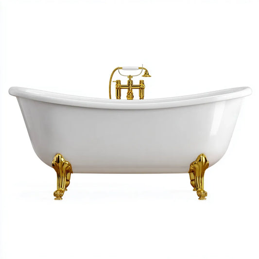 Freistehende Badewanne mit Armatur Weiß Gold 170 x 75 x 75 cm Sanitäracryl Oval